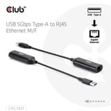 Club 3D USB-A naar RJ45 Ethernet 5Gbps adapter Zwart