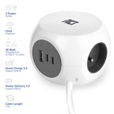 ACT Connectivity Stekkerdoos kubus met 3 stopcontacten, 30W Power Delivery USB-C/A poorten, kabellengte 1,5m Wit, Type E