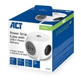 ACT Connectivity Stekkerdoos kubus met 3 stopcontacten, 30W Power Delivery USB-C/A poorten, kabellengte 1,5m Wit, Type E