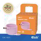 Club 3D USB-C Magnetic-Coil 240W PD3.1 Pink Cable, 2 meter kabel Roze