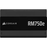Corsair RM750e (2025), 750 Watt voeding  Zwart, 1x 12VHPWR, 1x PCIe, Kabel-Management