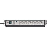 Brennenstuhl Premium-Line stekkerdoos 6-voudig 19" formaat stekkerdoos Zwart/lichtgrijs, 3 meter, 60.000 A overspanningsbeveiliging