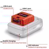 EINHELL Accu USB-Powerbank TC-CP 18 Li USB A/C-Solo Rood, Accu en oplader niet inbegrepen