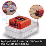 EINHELL Accu USB-Powerbank TC-CP 18 Li USB A/C-Solo adapter Rood, Accu en oplader niet inbegrepen