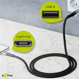 goobay Lightning naar USB-A textielkabel met metalen aansluitingen Grijs/zilver, 2 meter