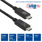 ACT Connectivity USB4 40Gbps kabel, USB-C, USB-IF gecertificeerd, 0,8 meter Zwart