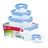 Emsa Clip & Close vershoudbakjes, 5-delige set, 0,2 / 0,55 / 1,0 / 1,2 / 2,2 L doos Transparant/blauw, rechthoekig