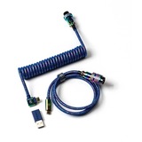 Keychron Premium Coiled Aviator Cable - Rainbow Plated Blue, Angled kabel Blauw, 1,08 meter