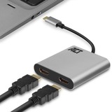 ACT Connectivity USB-C naar HDMI voor 2 monitoren MST adapter Grijs