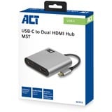 ACT Connectivity USB-C naar HDMI voor 2 monitoren MST adapter Grijs