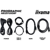 iiyama ProGraphic HB3201UHSNP-B1 31.5" 4K Ultra HD monitor Zwart (mat), 1x DisplayPort, 1x HDMI, 2x USB-C, 3x USB-A, 1x RJ-45, HDMI, DisplayPort, USB-C, Audio