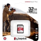 Kingston Canvas React Plus 32 GB SDHC geheugenkaart Zwart, Incl. adapter, UHS-II U3, Class 10, V90