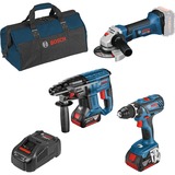 Bosch 18V set boormachine GSR 18V-28 + GBH 18 V-21 + GWS 18V-Li Professional schroeftol blauw/zwart, Tas, 2 Li-Ionen accu's (5,0Ah) inbegrepen