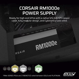 Corsair RM1000e refurbished modulaire 1000 watt voeding  Zwart, 1x 12V-2x6, 2x PCIe, 1x 12 Pin High Power GPU, 2x PCIe, Kabelmanagement
