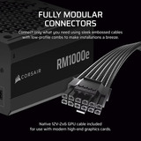 Corsair RM1000e refurbished modulaire 1000 watt voeding  Zwart, 1x 12V-2x6, 2x PCIe, 1x 12 Pin High Power GPU, 2x PCIe, Kabelmanagement