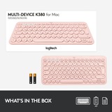 Logitech K380 for Mac Multi-Device Bluetooth Keyboard - Roze, toetsenbord Lichtroze, US lay-out, Bluetooth