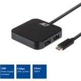 ACT Connectivity USB-C Hub 4 port met stroomadapter usb-hub Zwart, USB 3.2 Gen 1