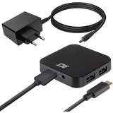 ACT Connectivity USB-C Hub 4 port met stroomadapter usb-hub Zwart, USB 3.2 Gen 1