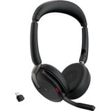 Jabra Evolve2 65 Flex Duo WLC, MS on-ear headset Zwart, Stereo, USB-C, Link380c, Microsoft Teams, met oplader