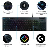 Logitech G815 LIGHTSYNC RGB Mechanical Gaming Keyboard Zwart, GL Tactile, RGB leds