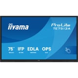 iiyama ProLite TE7513A-B3AG 75" 4K UHD touchscreen monitor Zwart, HDMI, DisplayPort, USB-C, Audio, LAN, WiFi-6E, BT 5.0, Android, Touch