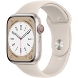 Apple Watch Series 8 smartwatch Wit, 45 mm, Sterrenlicht sportbandje, Aluminium, GPS + Cellular