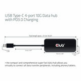Club 3D USB-C 4-poorts 10G-datahub met PD3.0 usb-hub Zwart