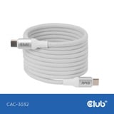 Club 3D USB-C Magnetic-Coil 240W PD3.1 White Cable, 2 meter kabel Wit