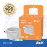 Club 3D USB-C Magnetic-Coil 240W PD3.1 White Cable, 2 meter kabel Wit