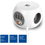 ACT Connectivity Stekkerdoos cube met 3 stopcontacten, USB-A-poorten, 1,5m (België) Wit