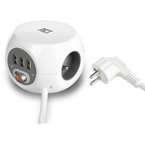 ACT Connectivity Stekkerdoos cube met 3 stopcontacten, USB-A-poorten, 1,5m (België) Wit