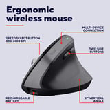 Trust Bayo+ - Ergonomische Muis Verticaal Draadloos  Zwart, 800-2400 Dpi, 2,4GHz, 2x Bluetooth