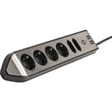 Brennenstuhl estilo hoekstopcontact 4-voudig 6-voudige stekkerdoos met usb Zwart/roestvrij staal, 6x stekker, 2x USB-A