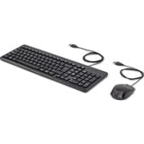 HP 150 muis en toetsenbord met kabel desktopset Zwart, EU lay-out (QWERTY), Membraan, 100%, 1600 DPI