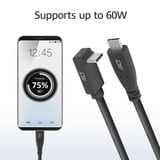 ACT Connectivity USB 3.2 USB-C (recht) naar USB-C (omhoog/omlaag haaks) kabel Zwart, 10 Gbit/s, 60W, 1 meter