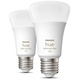 Philips Hue Hue E27 2-pack ledlamp 2000-6500K, Dimbaar, BT, A60