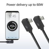 ACT Connectivity USB 3.2 USB-C (links/rechts haaks) naar USB-C (links/rechts haaks) kabel Zwart, 10 Gbit/s, 60W, 2 meter