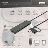 Digitus USB 3.0 hub 4-poorts, Slim Line usb-hub Zwart