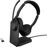 Jabra Evolve2 55, Incl. oplaadstandaard on-ear headset Zwart, Stereo, UC, USB-A, Link380a