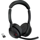 Jabra Evolve2 55, Incl. oplaadstandaard on-ear headset Zwart, Stereo, UC, USB-A, Link380a