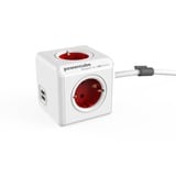 Allocacoc PowerCube Extended, stekkerdoos met 2x USB stekkerdoos Wit/rood, 1,5 meter kabel