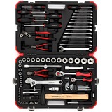 GEDORE Rood gereedschap en dopsleutelset 1/4" + 1/2", 100-delig gereedschapsset Rood/zwart, met omschakelbare ratels, SW 4mm - 32mm
