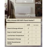 Mill Steel WiFi paneelverwarming PA1000WIFI4, 1000 Watt convector Wit, wifi 2,4 GHz (wifi 6), Bluetooth 5.2, Zigbee 3.0 + App