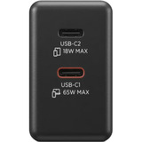 Lenovo 65W Dual USB-C GaN oplader Zwart, 2x USB-C, Power Delivery