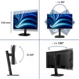 Philips 24B2U3601/00 23.8" monitor Zwart, HDMI, DisplayPort, USB-C, LAN, Audio, 120 Hz