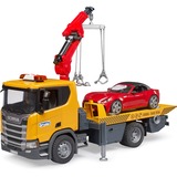 bruder Scania Super 560R sleepwagen met kraan en licht en geluid + roadster sportauto Modelvoertuig 03552