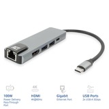 ACT Connectivity USB-C 4K docking station voor 1 HDMI monitor, ethernet, USB-A, PD pass-through Grijs