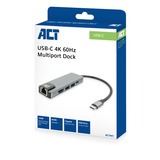 ACT Connectivity USB-C 4K docking station voor 1 HDMI monitor, ethernet, USB-A, PD pass-through Grijs