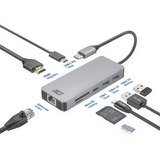 ACT Connectivity USB-C 4K docking station voor 1 HDMI monitor, ethernet, USB-C, USB-A, cardreader en PD pass-through aluminium