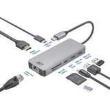 ACT Connectivity USB-C 4K docking station voor 1 HDMI monitor, ethernet, USB-C, USB-A, cardreader en PD pass-through Aluminium